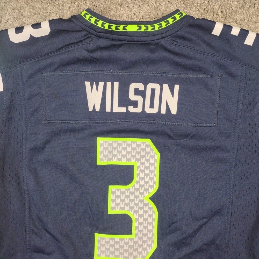 Nike On Field Seattle Seahawks NFL Jersey Shirt Russell Wilson #3 Youth LG Blue - Picture 10 of 16